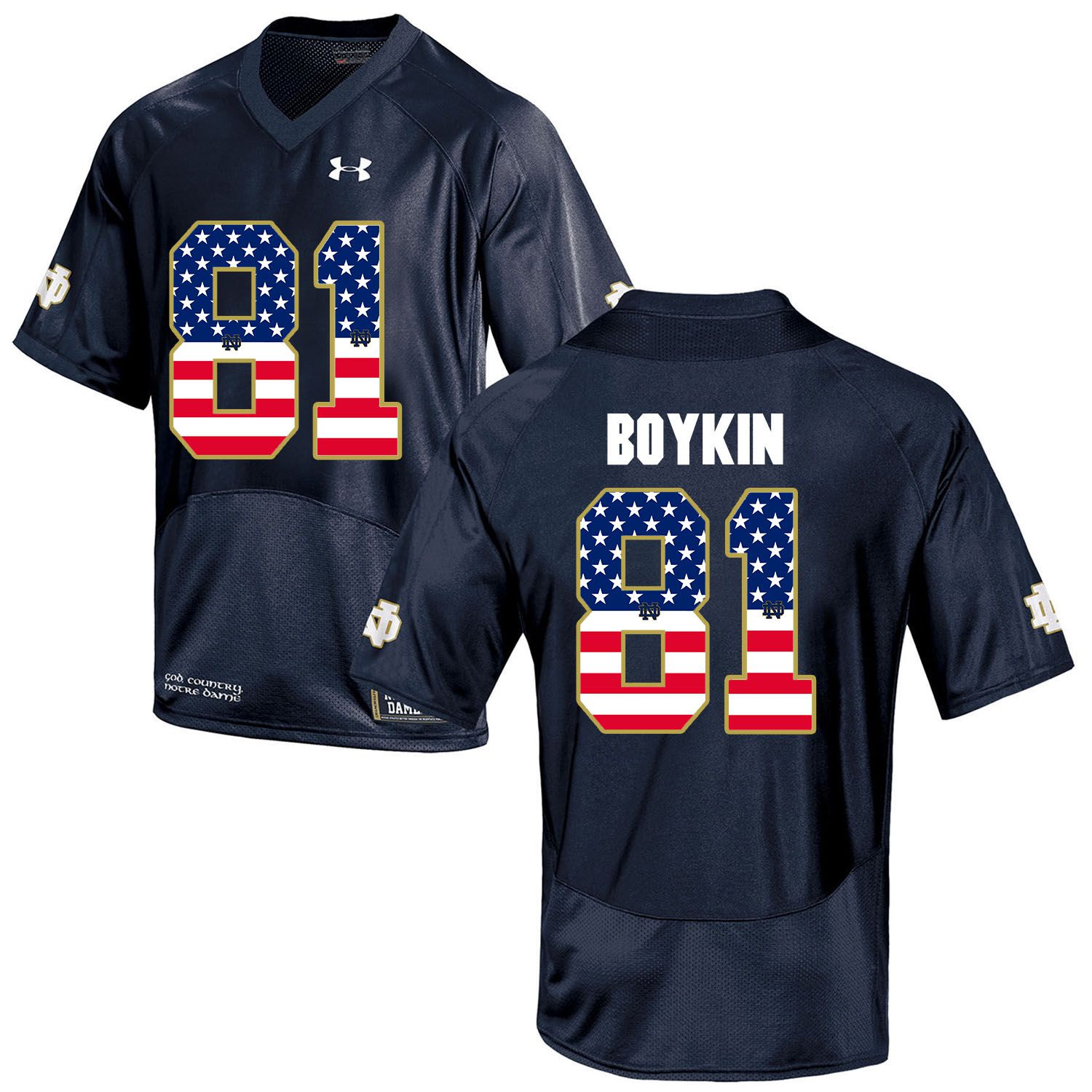 Men Norte Dame Fighting Irish #81 Boykin Navy Blue Flag Customized NCAA Jerseys
